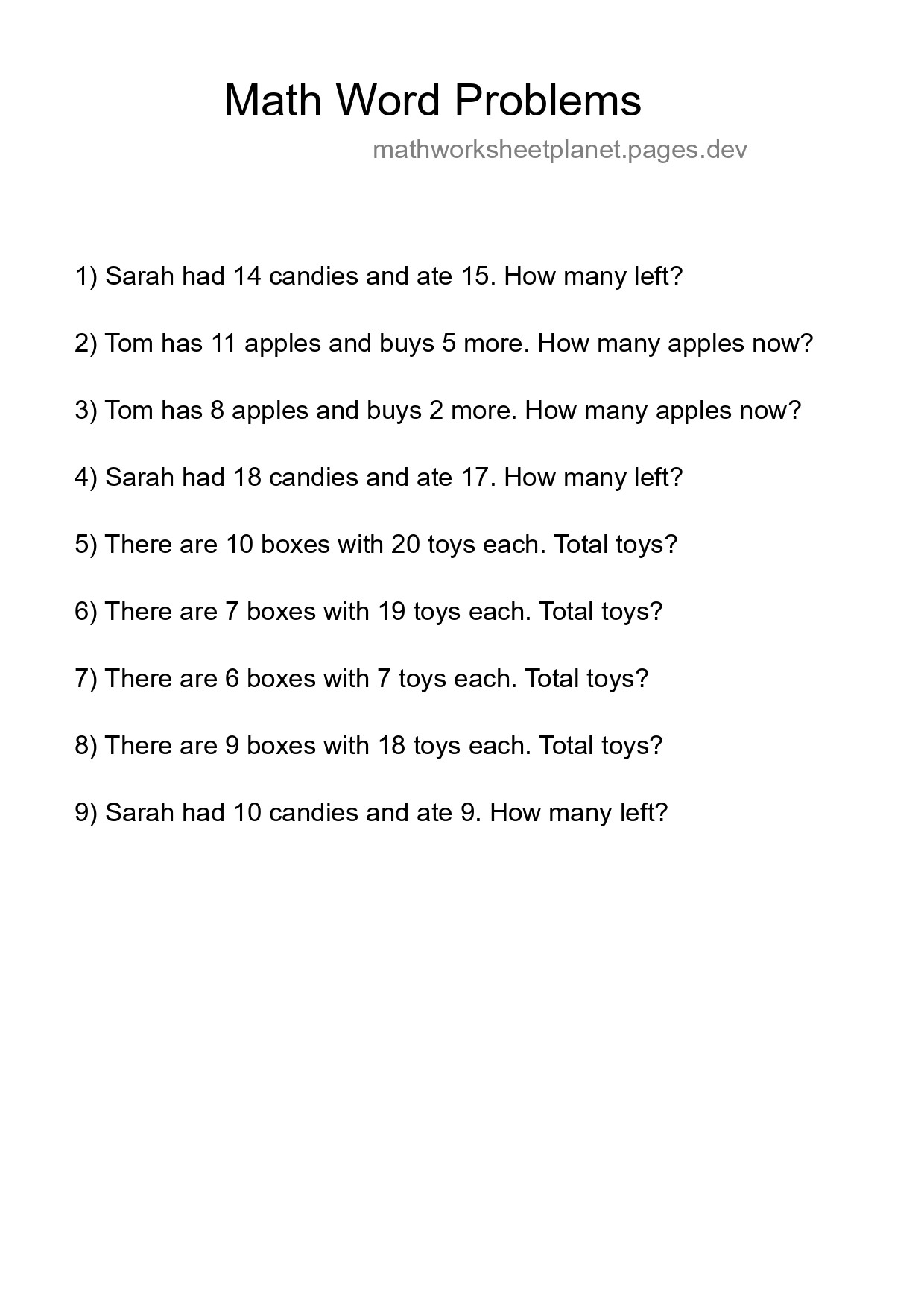 Math Word Problem Worksheet