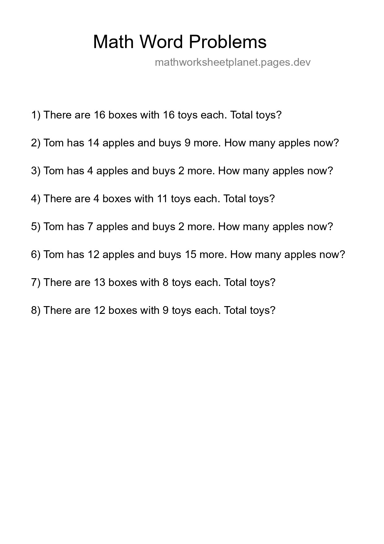 Math Word Problem Worksheet