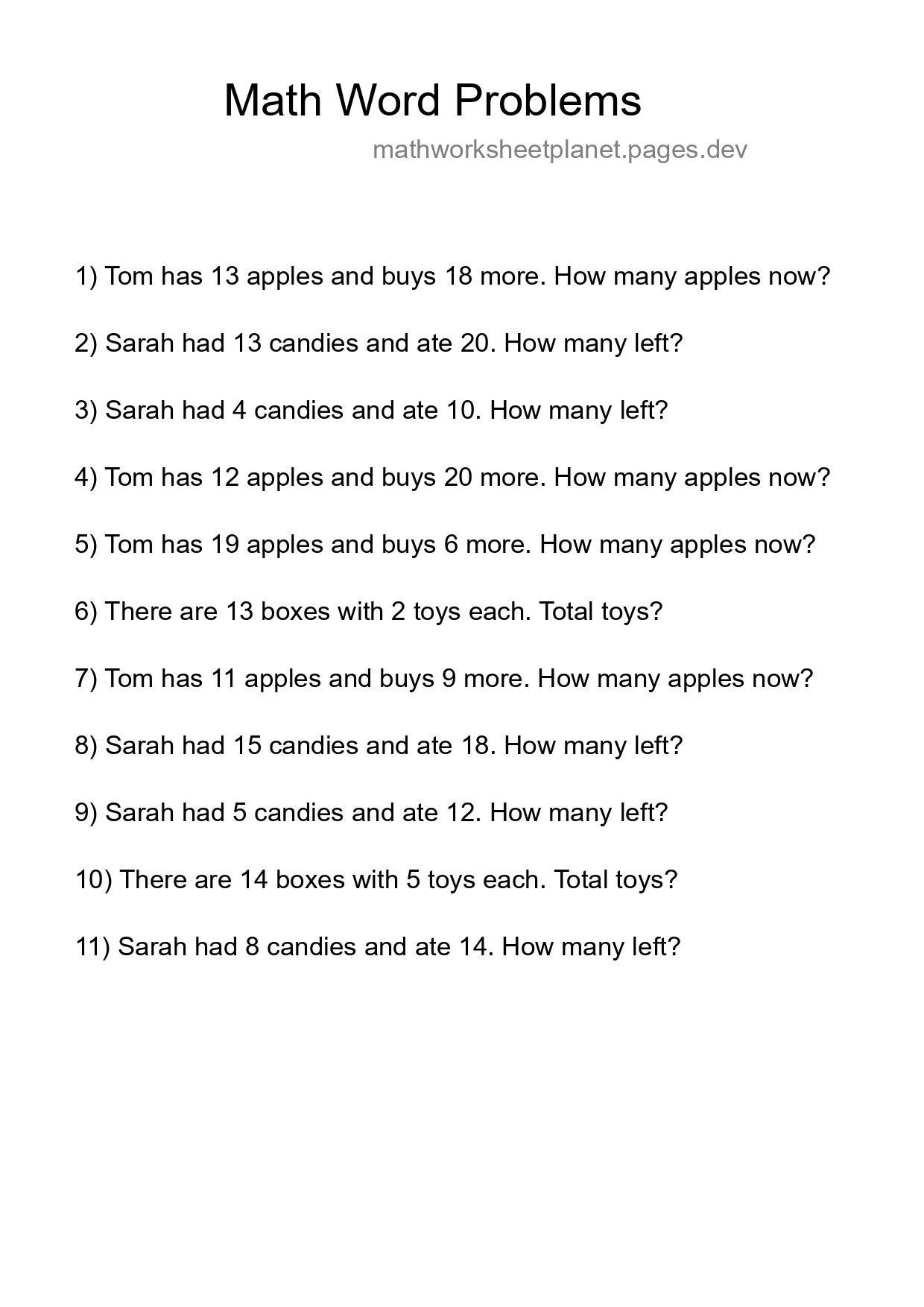 Math Word Problem Worksheet