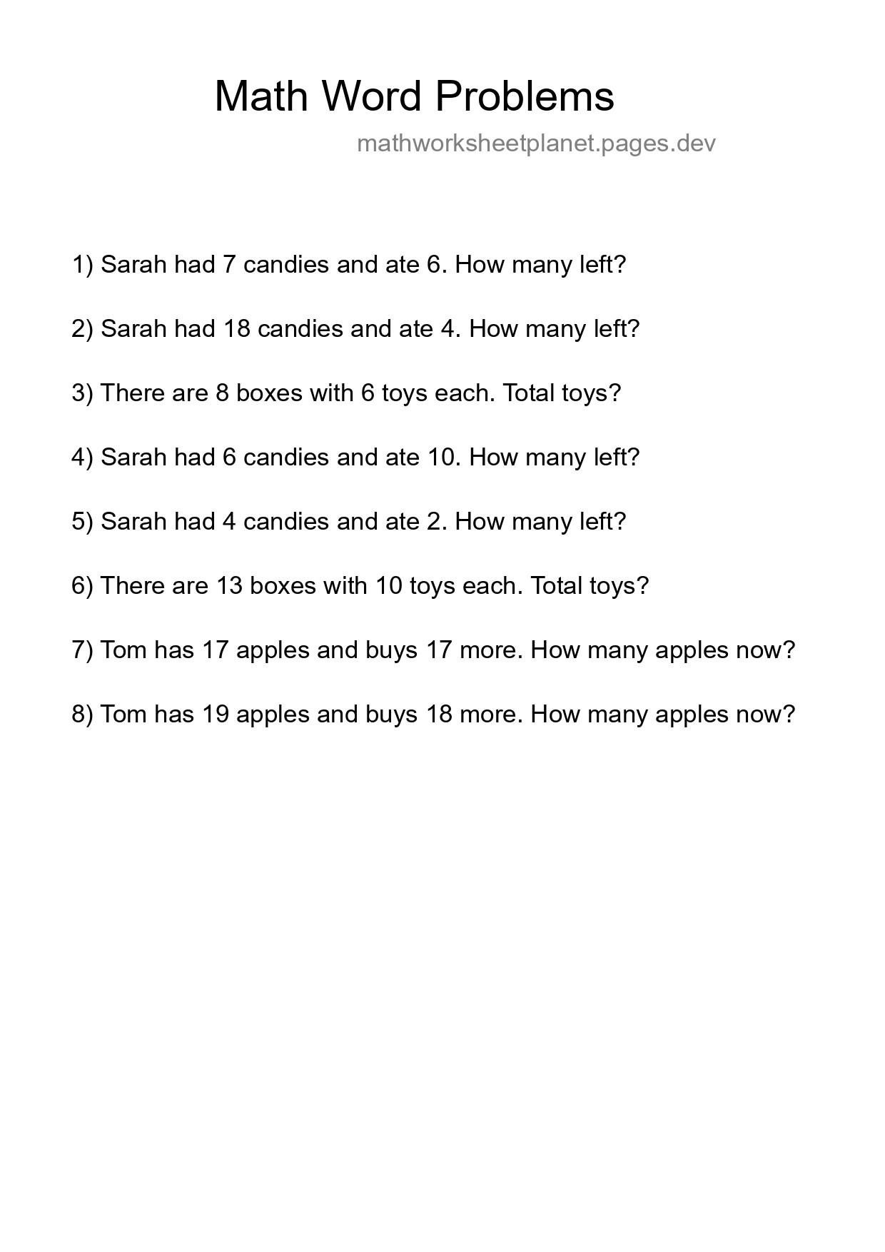 Math Word Problem Worksheet