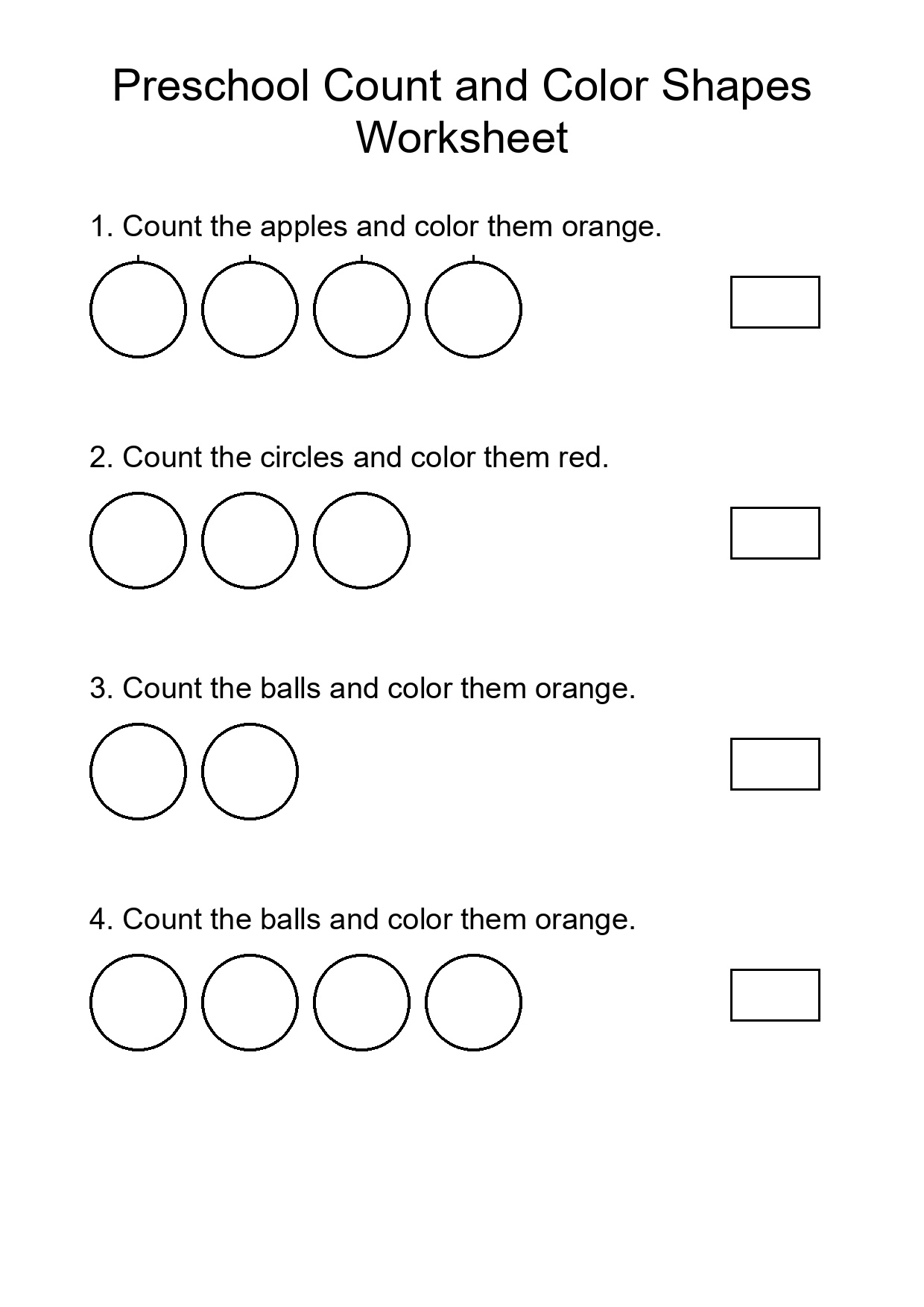 Preschool Count and Color Shapes Worksheet