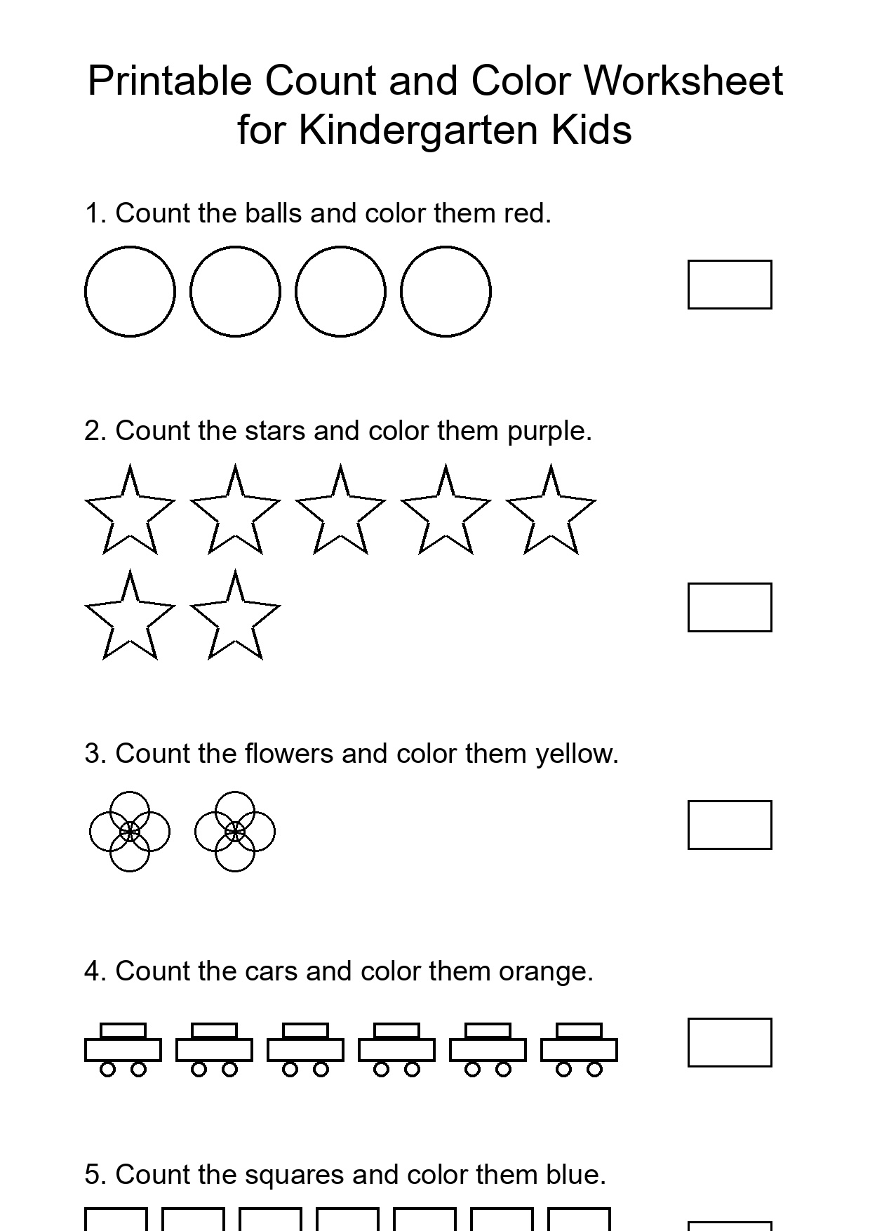 Printable Count and Color Worksheet for Kindergarten Kids