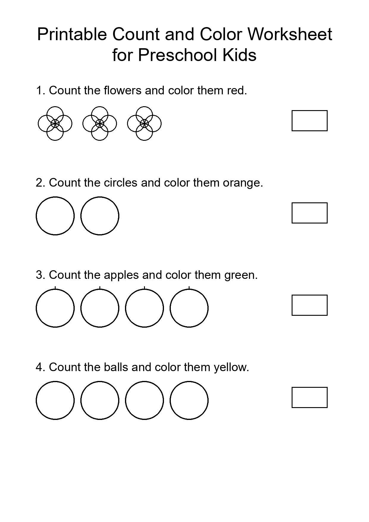 Printable Count and Color Worksheet for Preschool Kids
