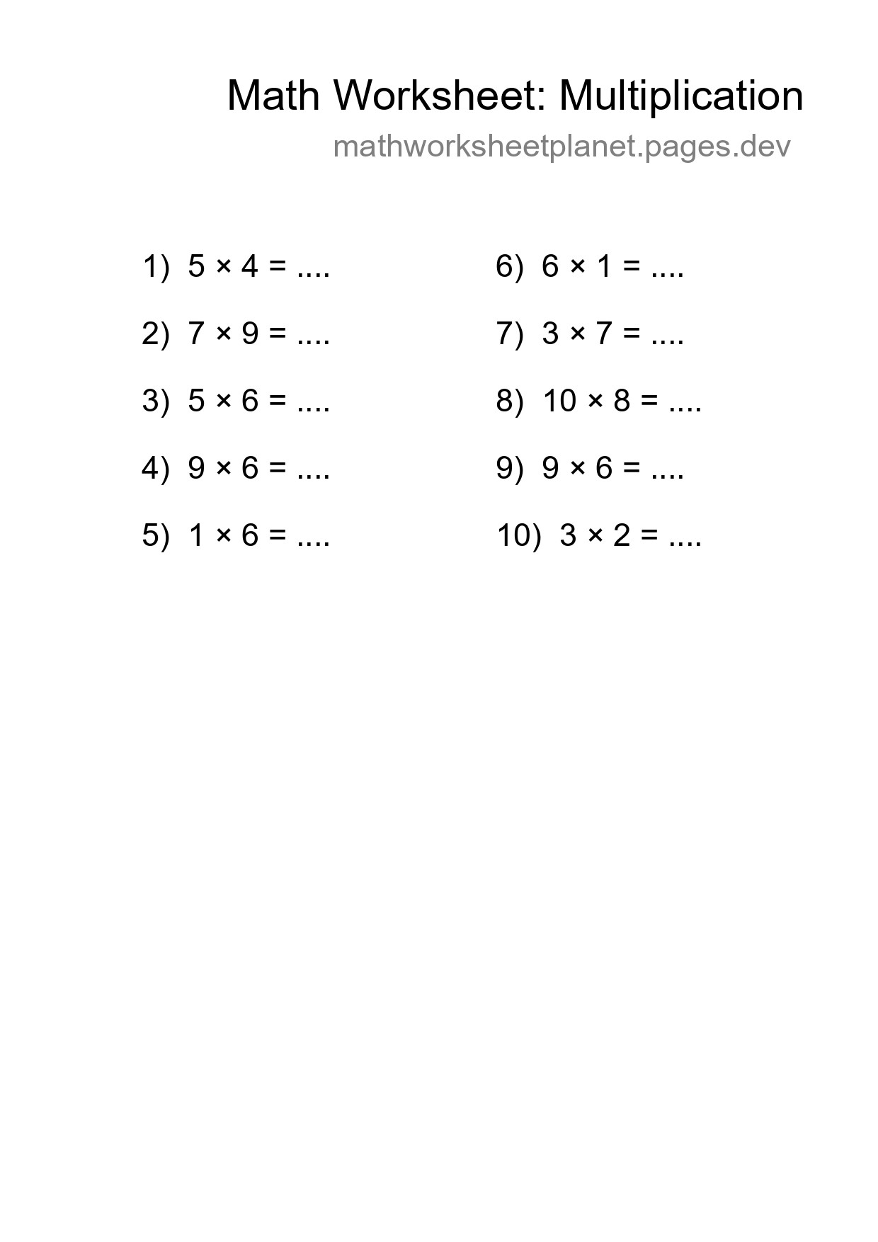 Printable Free 10 Multiplication Math Worksheet For Grade 1 - Part 297