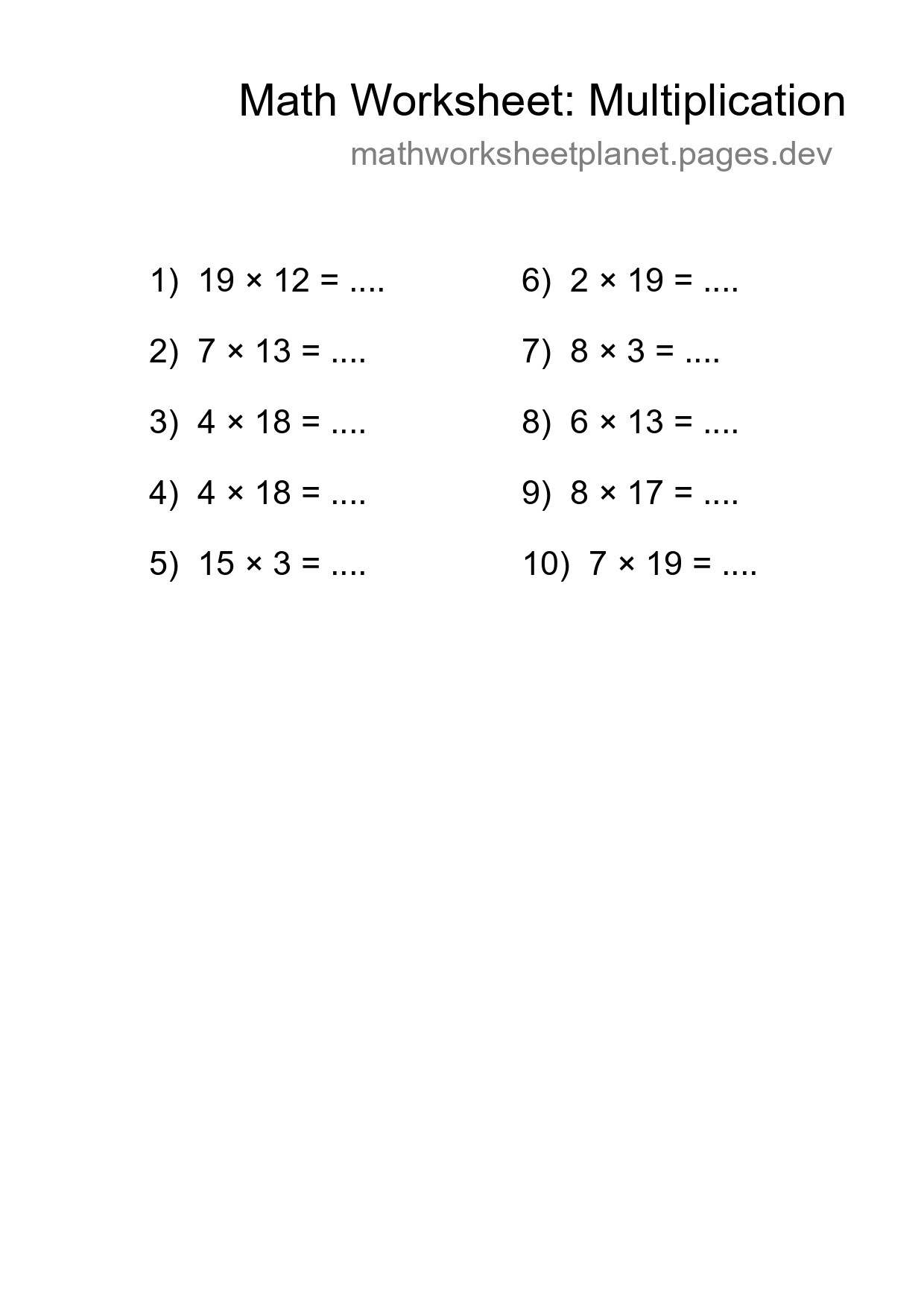 Printable Free 10 Multiplication Math Worksheet For Grade 2 - Part 97