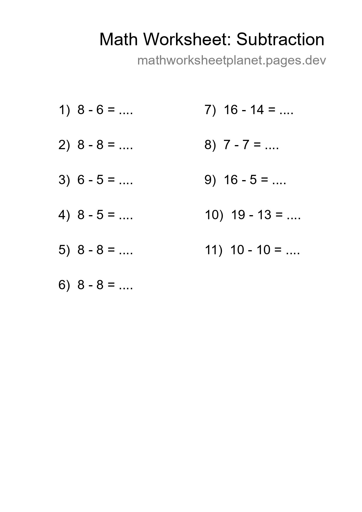 Printable Free 11 Subtraction Math Worksheet For Grade 2 - Part 68