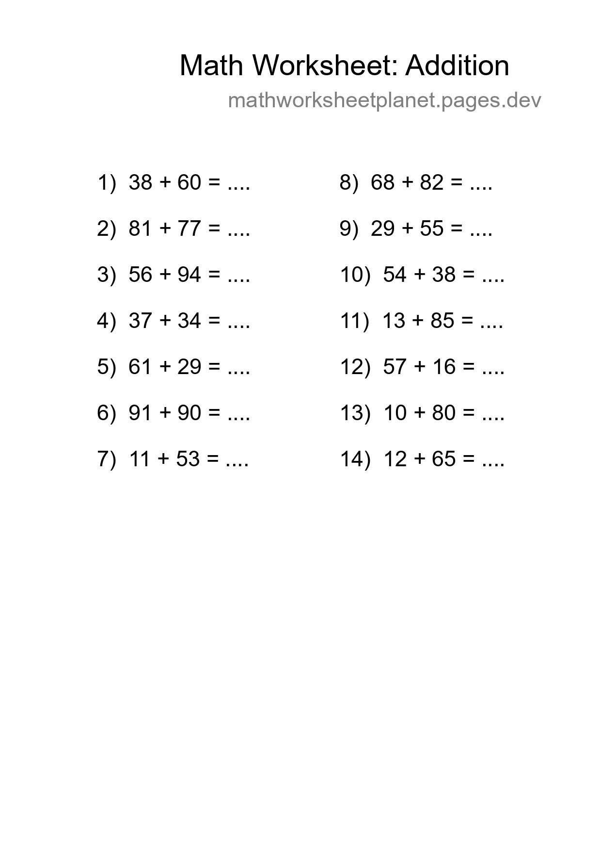 Printable Free 14 Addition Math Worksheet For Grade 3 - Part 61
