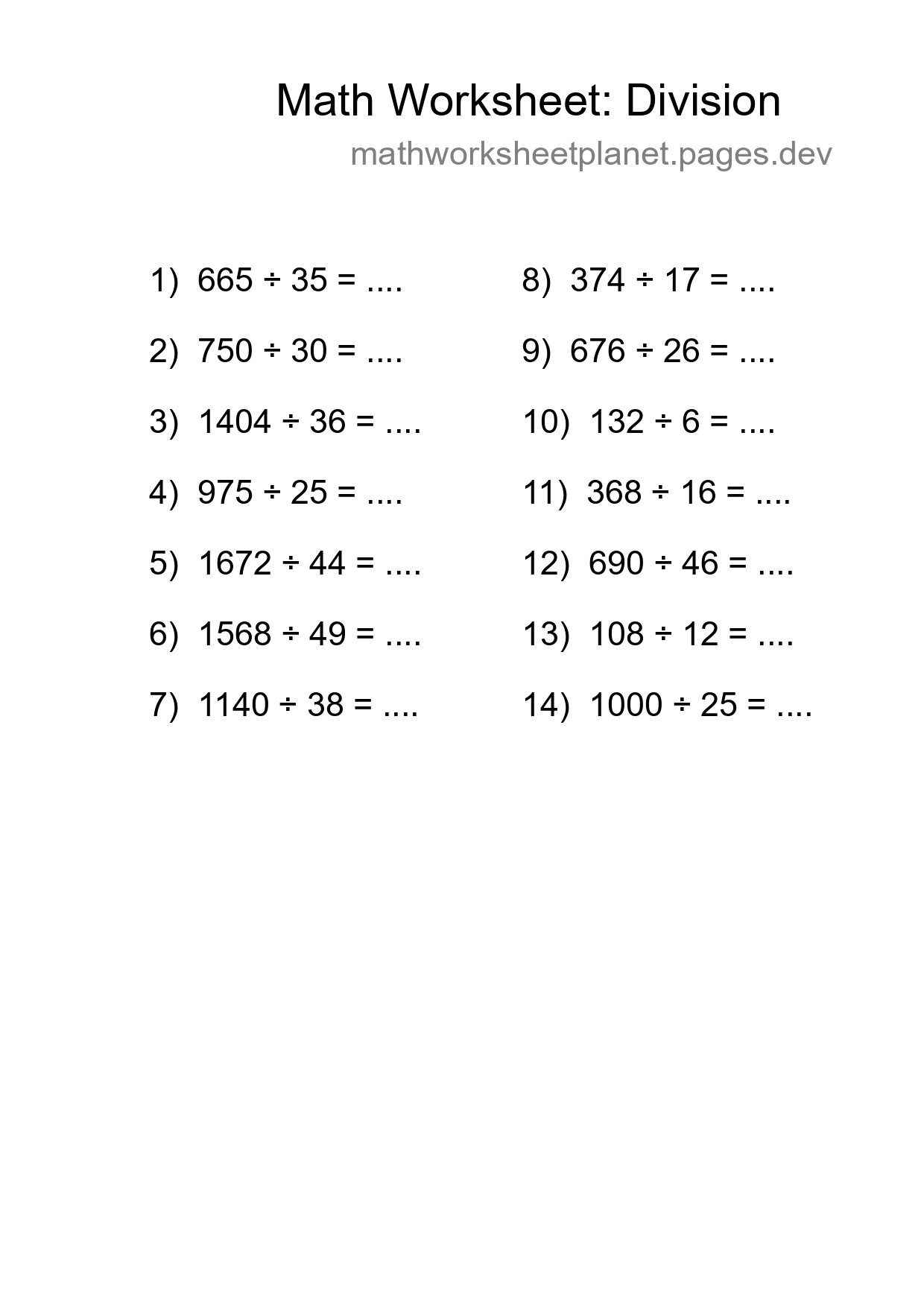 Printable Free 14 Division Math Worksheet For Grade 2 - Part 274