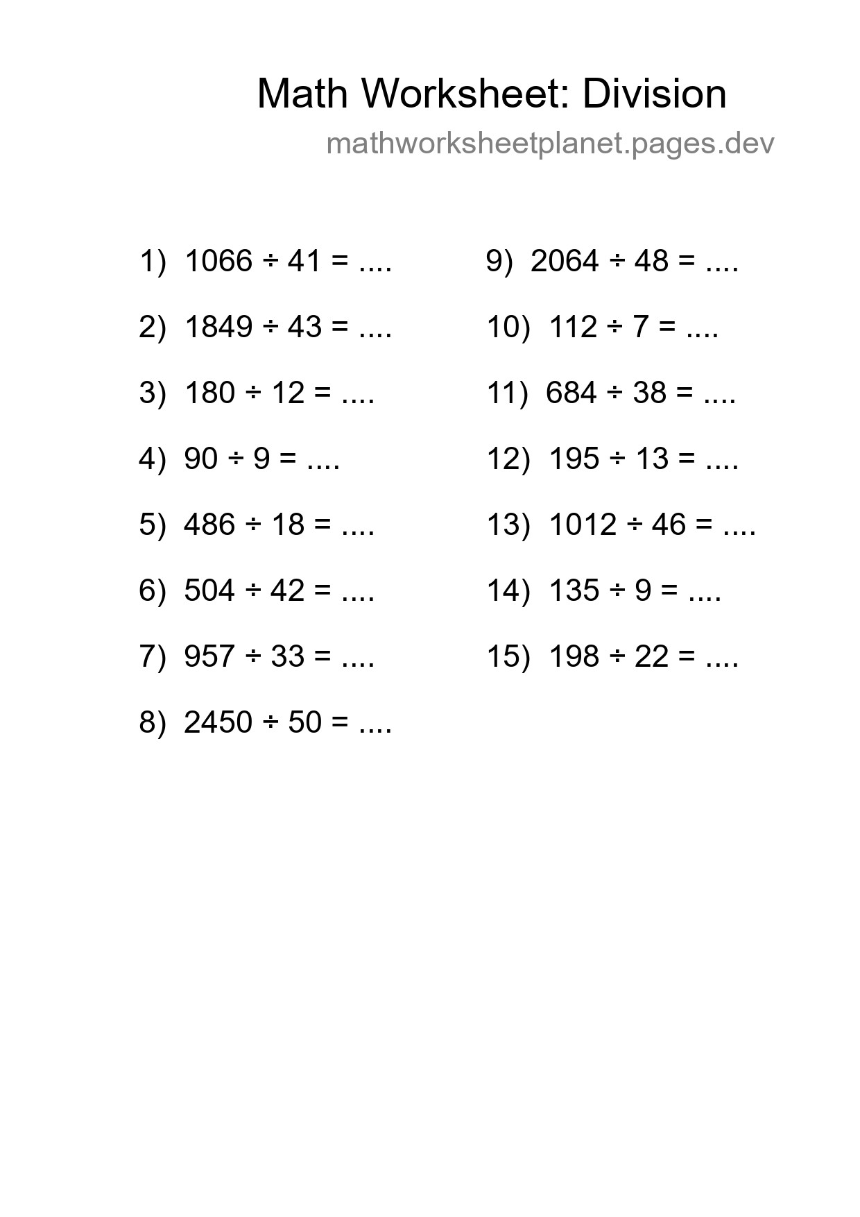 Printable Free 15 Division Math Worksheet For Grade 2 - Part 164