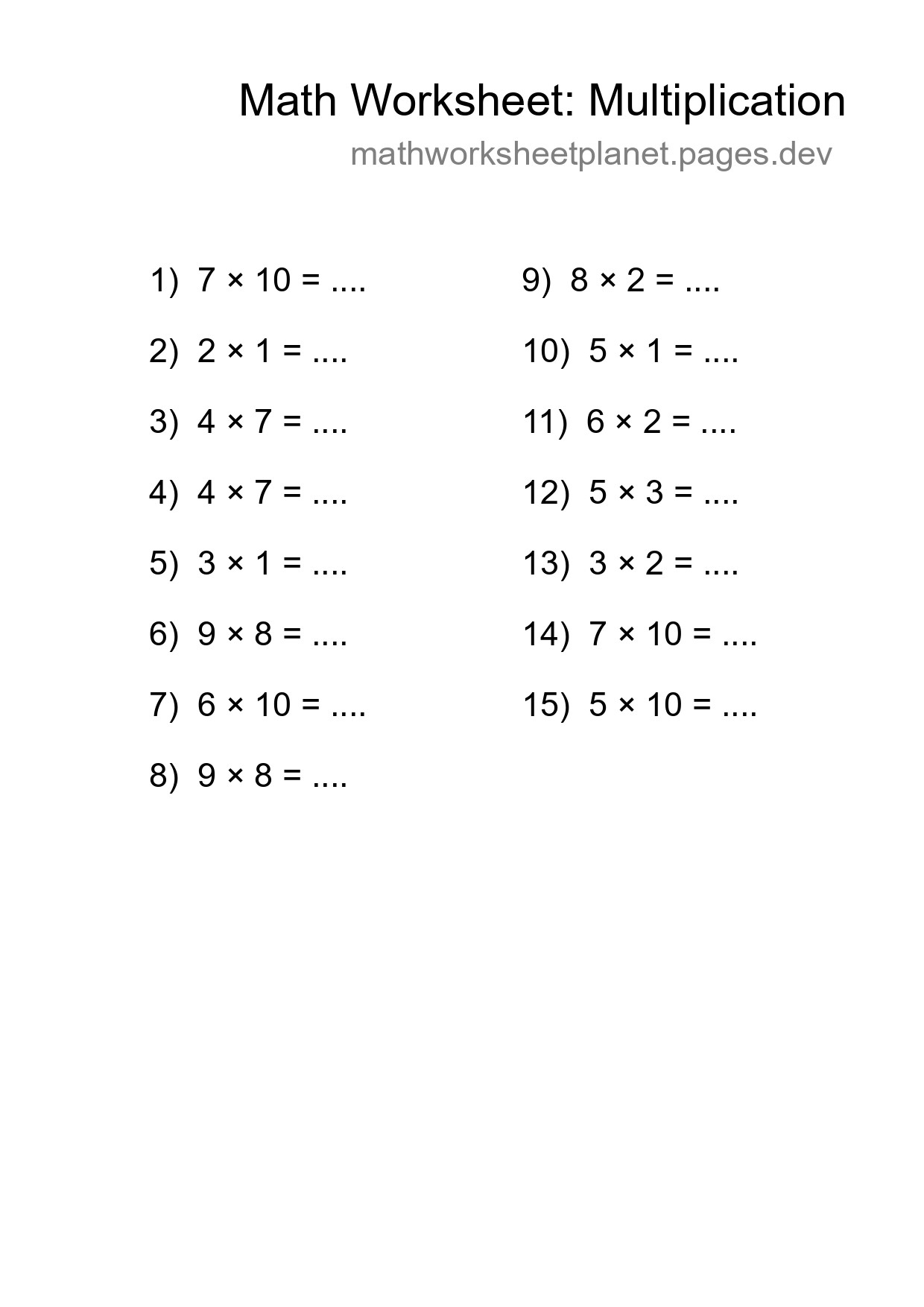 Printable Free 15 Multiplication Math Worksheet For Grade 1 - Part 27