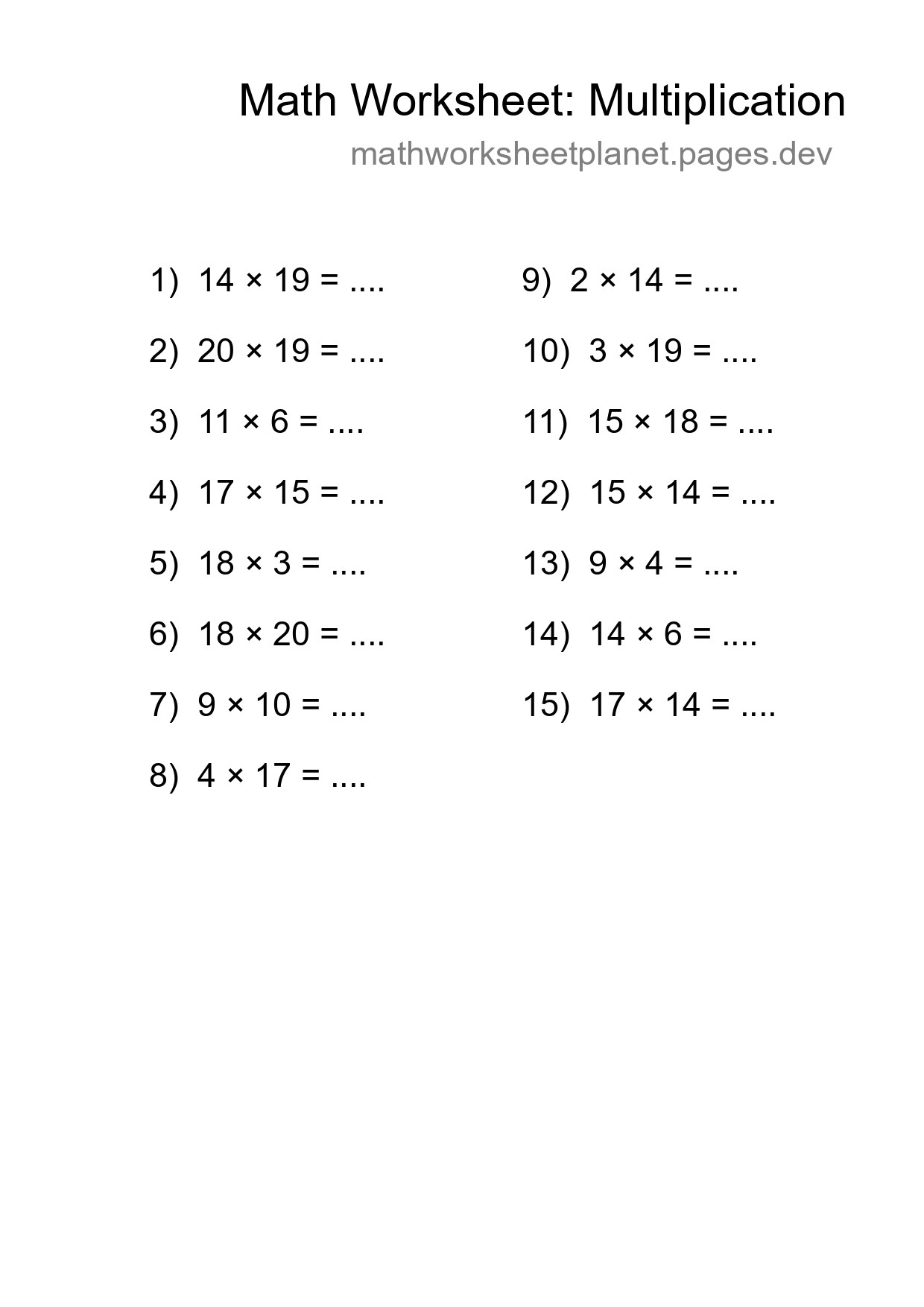 Printable Free 15 Multiplication Math Worksheet For Grade 2 - Part 147