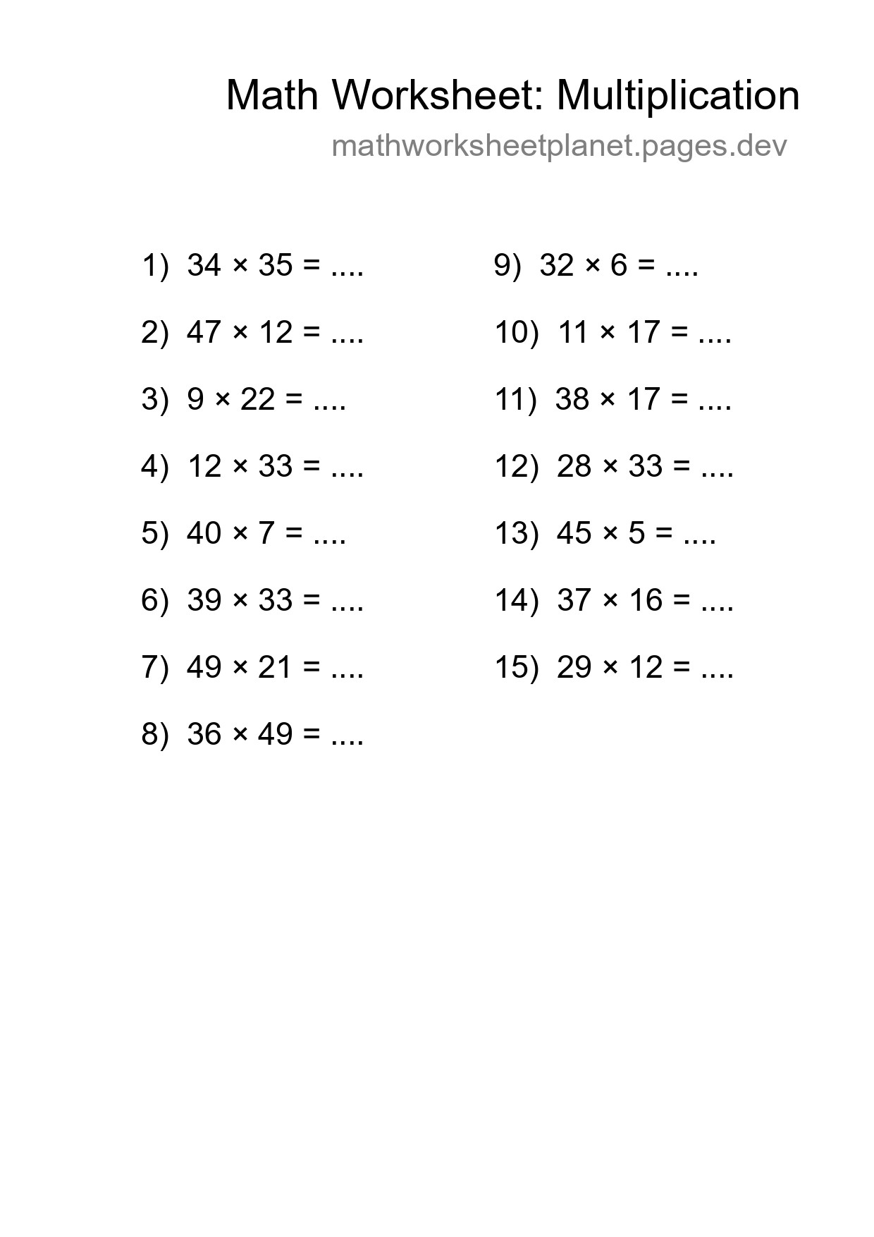 Printable Free 15 Multiplication Math Worksheet For Grade 2 - Part 197