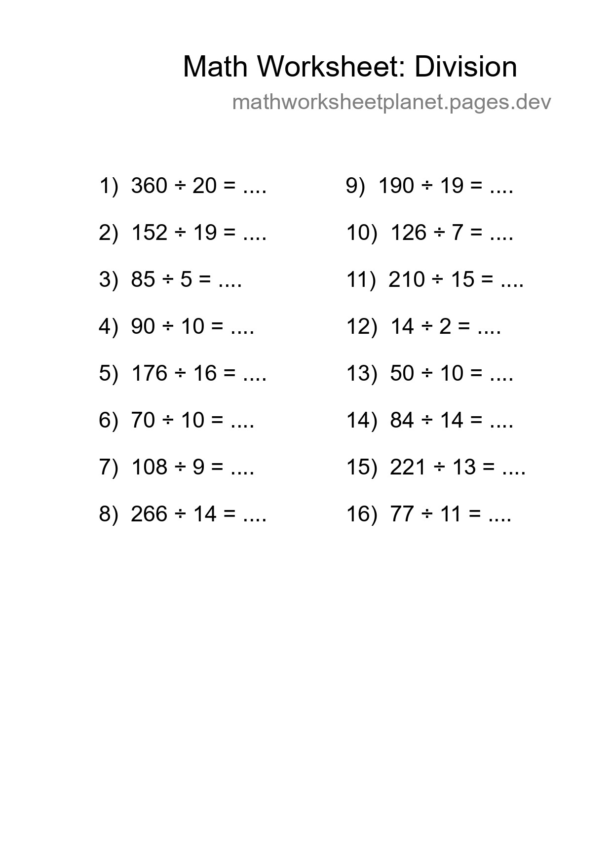 Printable Free 16 Division Math Worksheet For Grade 2 - Part 234
