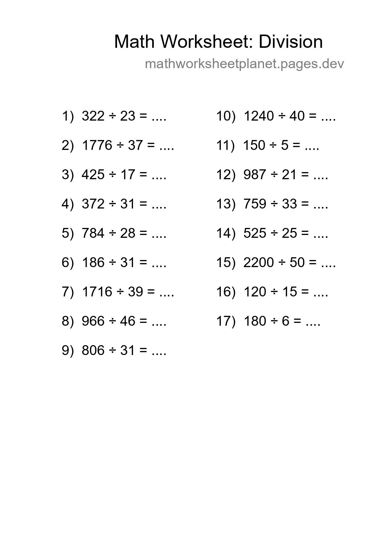 Printable Free 17 Division Math Worksheet For Grade 2 - Part 104