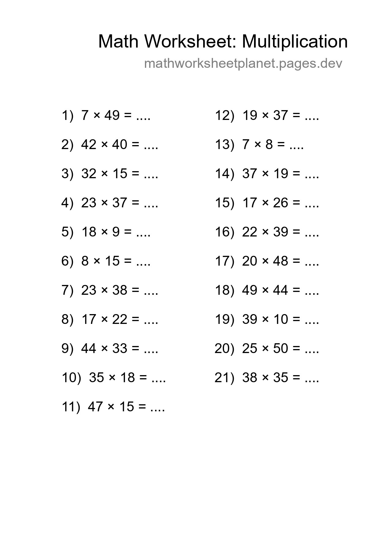 Printable Free 21 Multiplication Math Worksheet For Grade 2 - Part 67