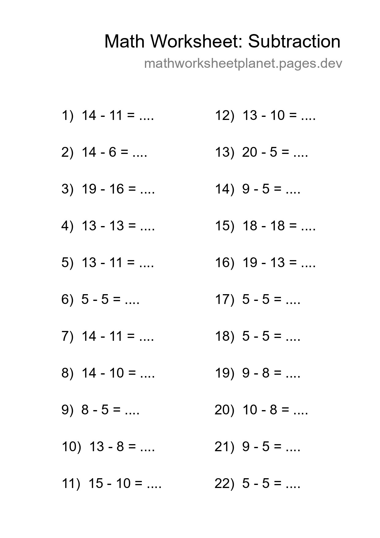 Printable Free 22 Subtraction Math Worksheet For Grade 2 - Part 238