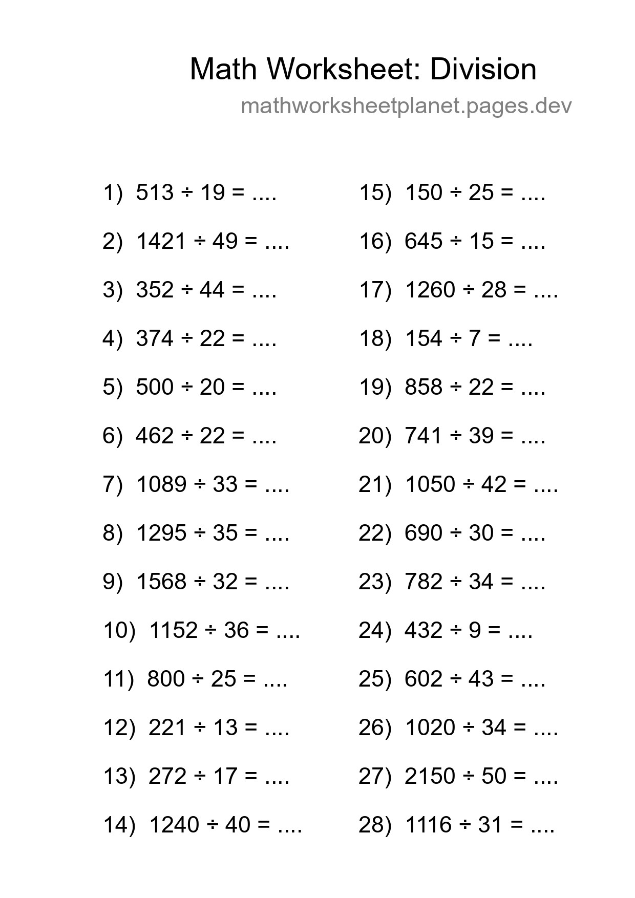 Printable Free 28 Division Math Worksheet For Grade 2 - Part 294